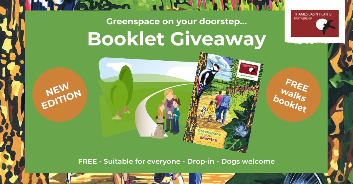Green poster advertising the booklet giveaway event. It says "Greenspace on your doorstep... Booklet Giveaway".