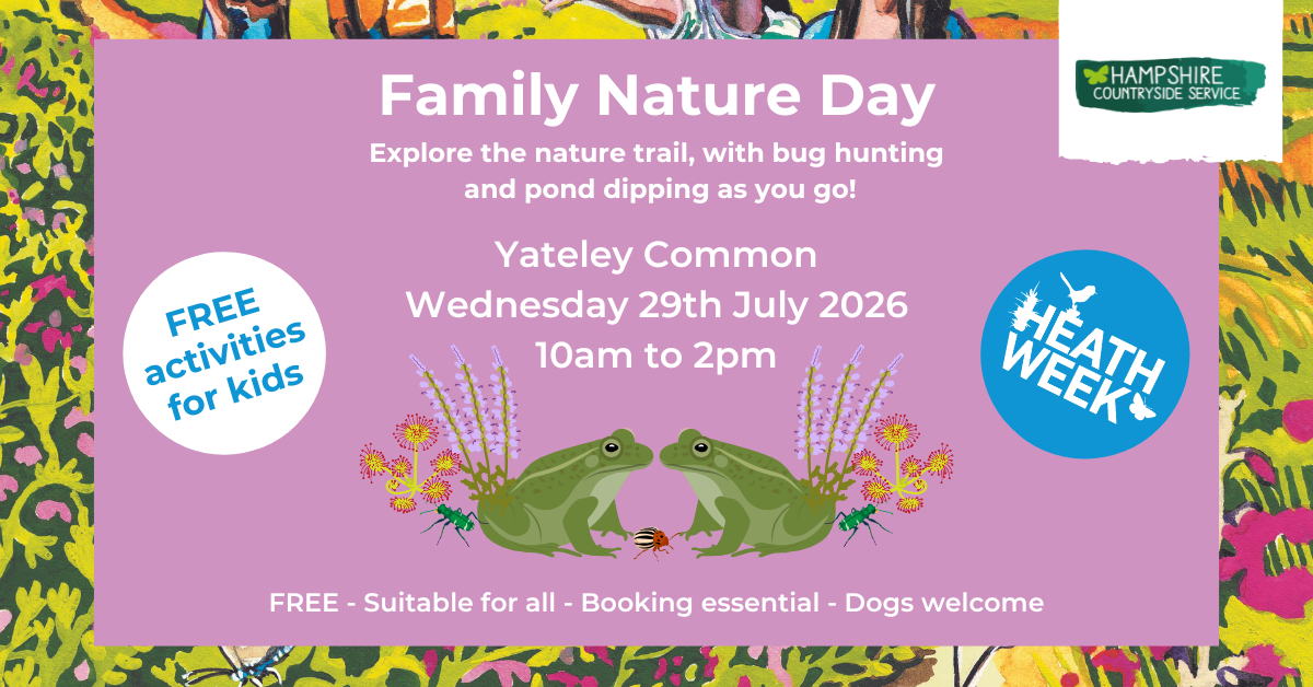 Pretty pink poster advertising a Family Nature Day for Heath Week